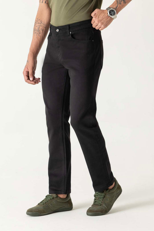 Cotton Lyocell Poly Slim Straight Solid Black Jeans