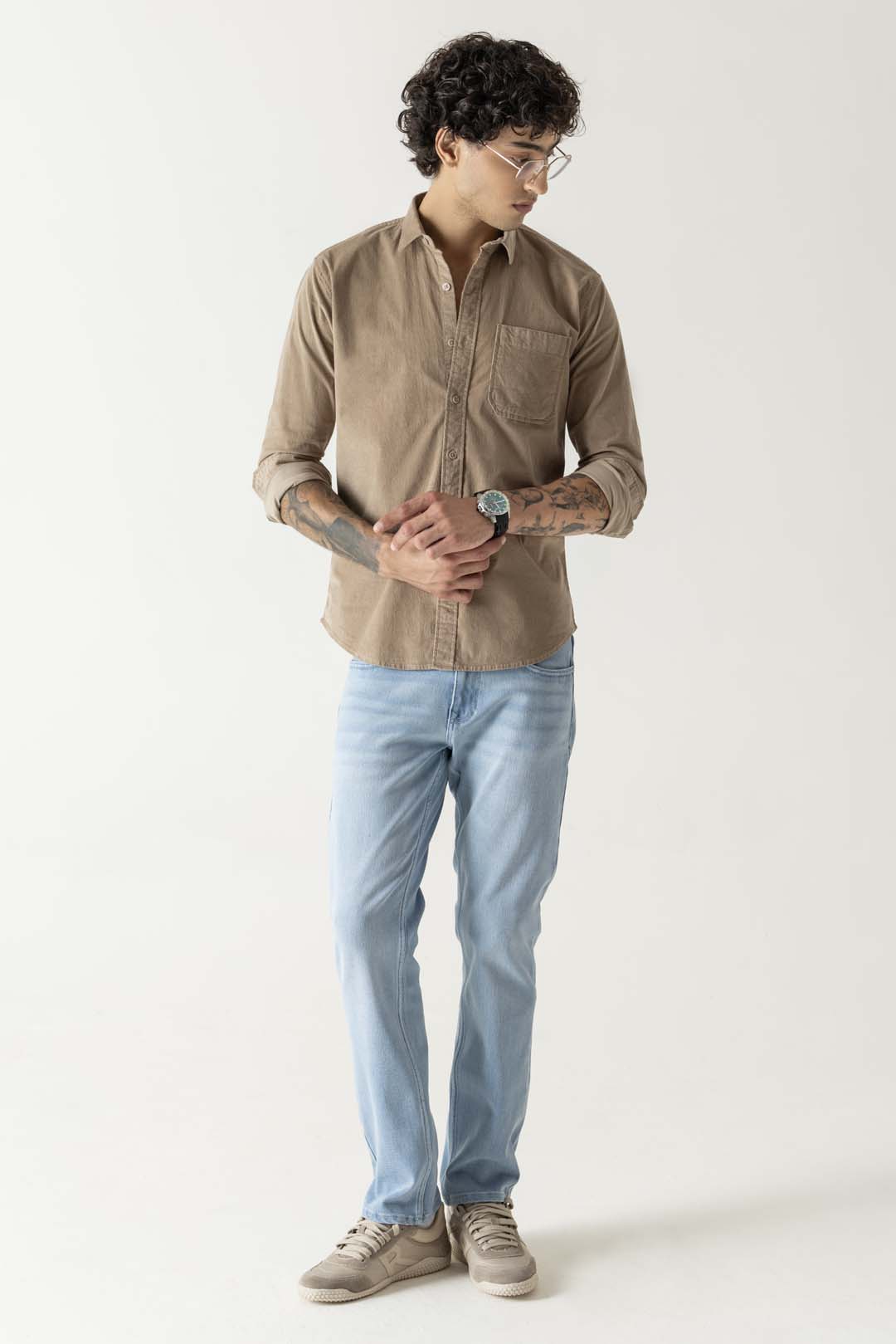Corduroy Beige Regular Fit Shirt