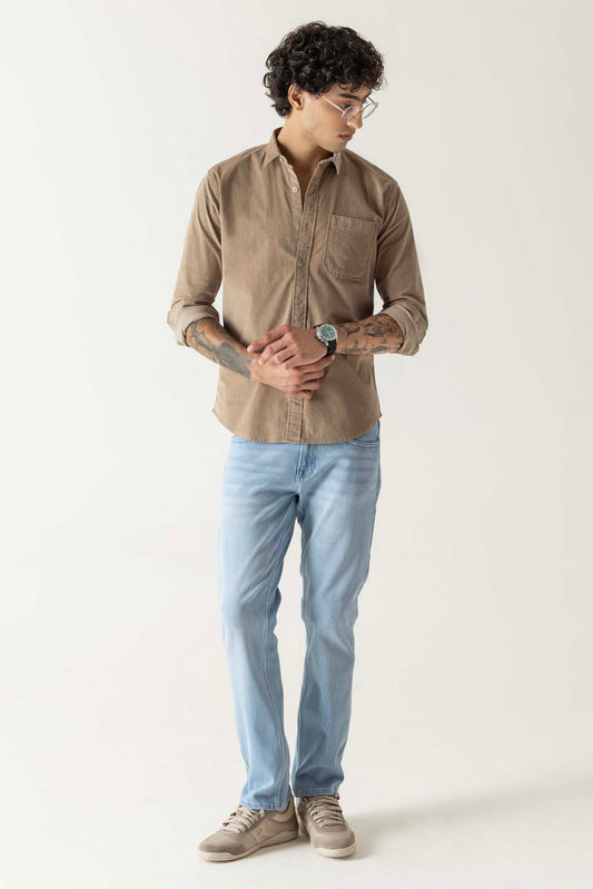 Corduroy Beige Regular Fit Shirt