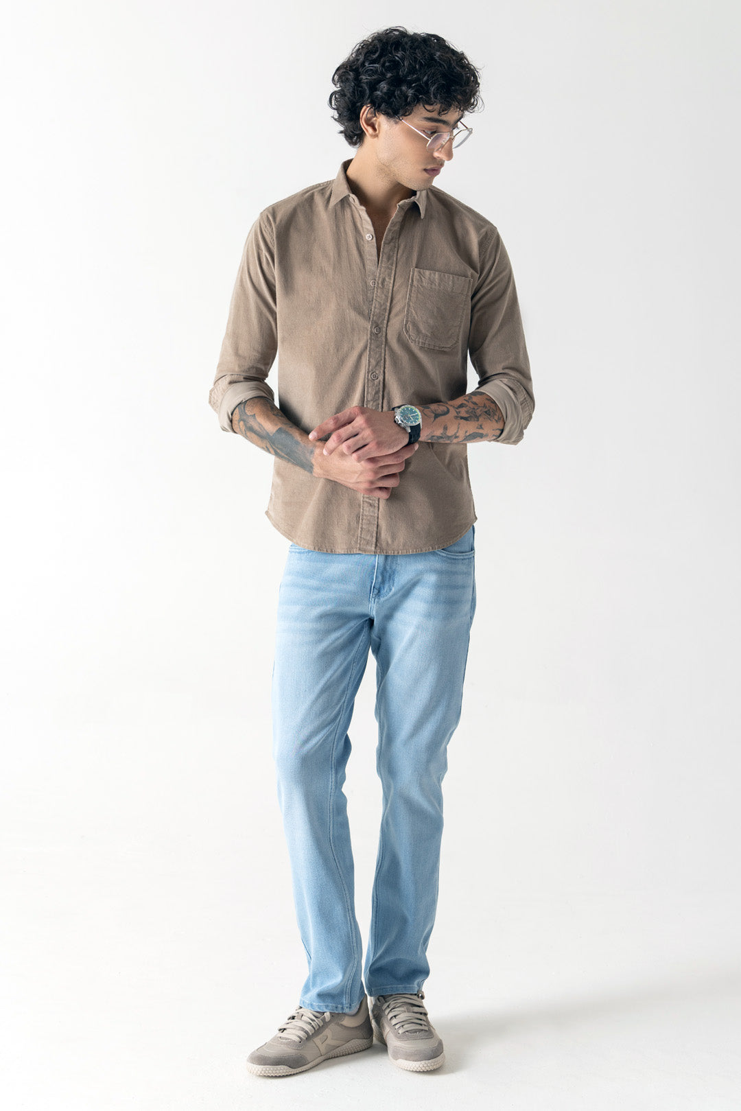 Cotton Lyocell Ice Blue Slim Straight Jeans