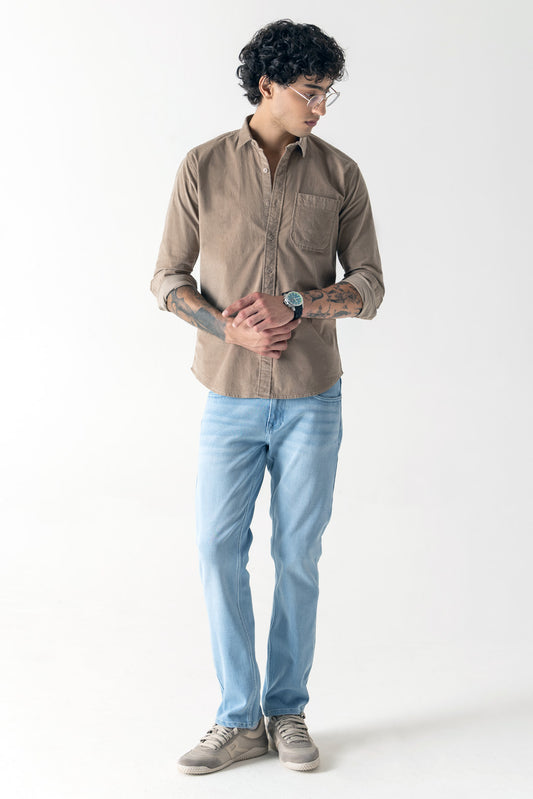 Cotton Lyocell Ice Blue Slim Straight Jeans