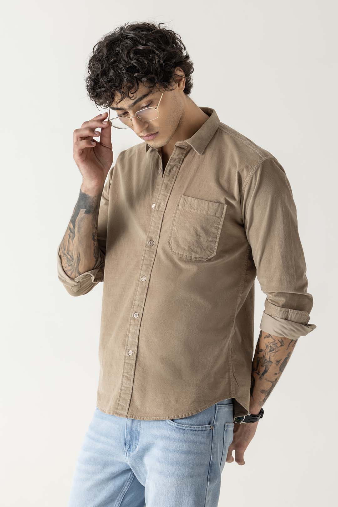 Corduroy Beige Regular Fit Shirt