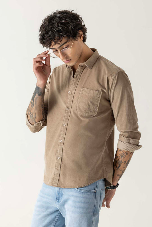Corduroy Beige Regular Fit Shirt