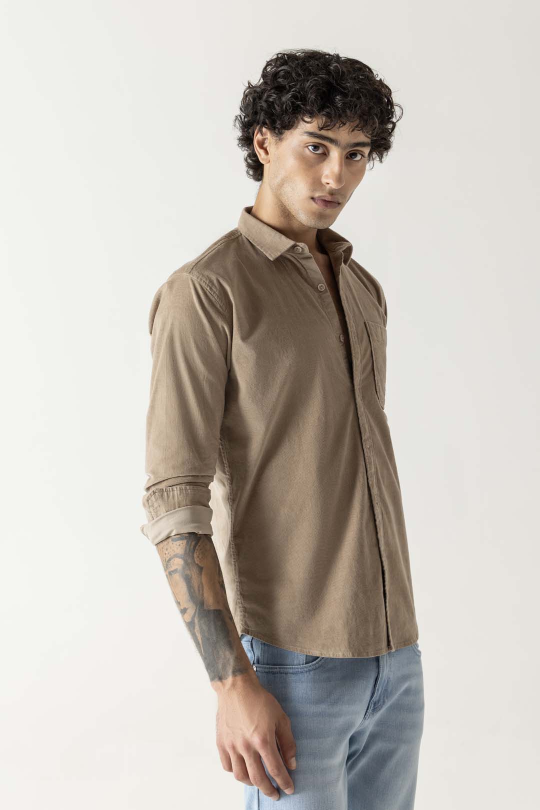 Corduroy Beige Regular Fit Shirt