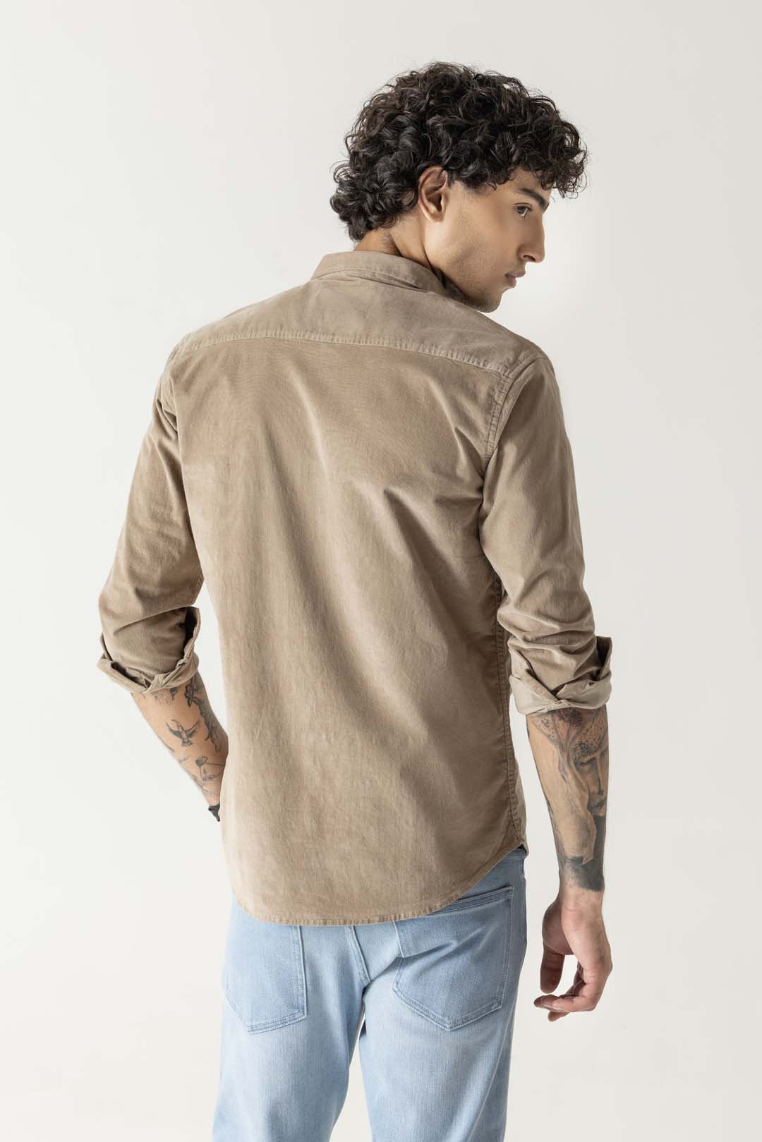 Corduroy Beige Regular Fit Shirt