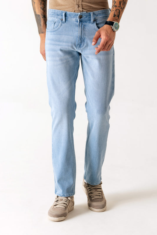 Cotton Lyocell Ice Blue Slim Straight Jeans
