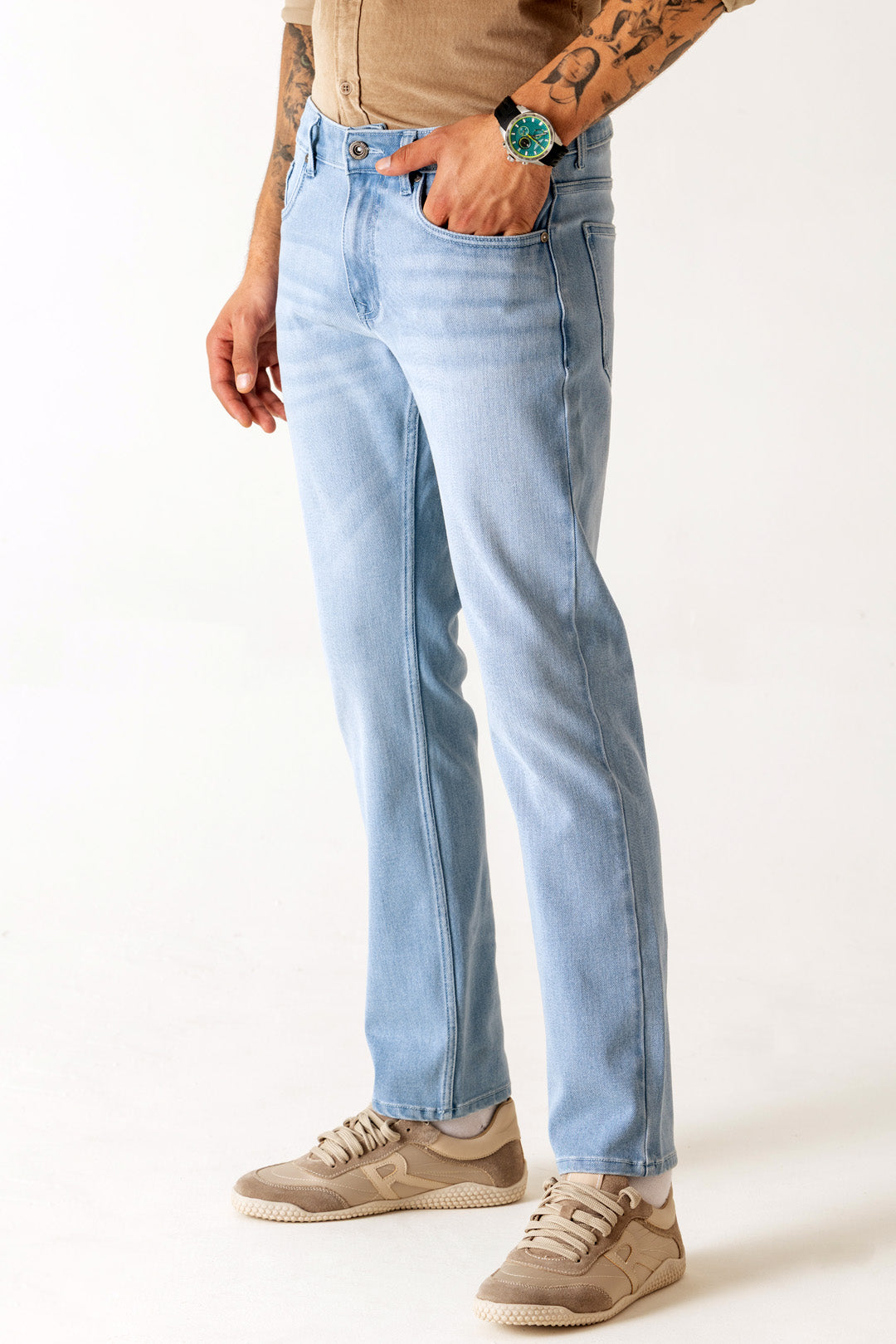 Cotton Lyocell Ice Blue Slim Straight Jeans