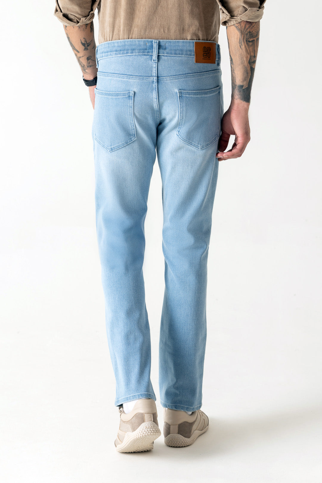 Cotton Lyocell Ice Blue Slim Straight Jeans