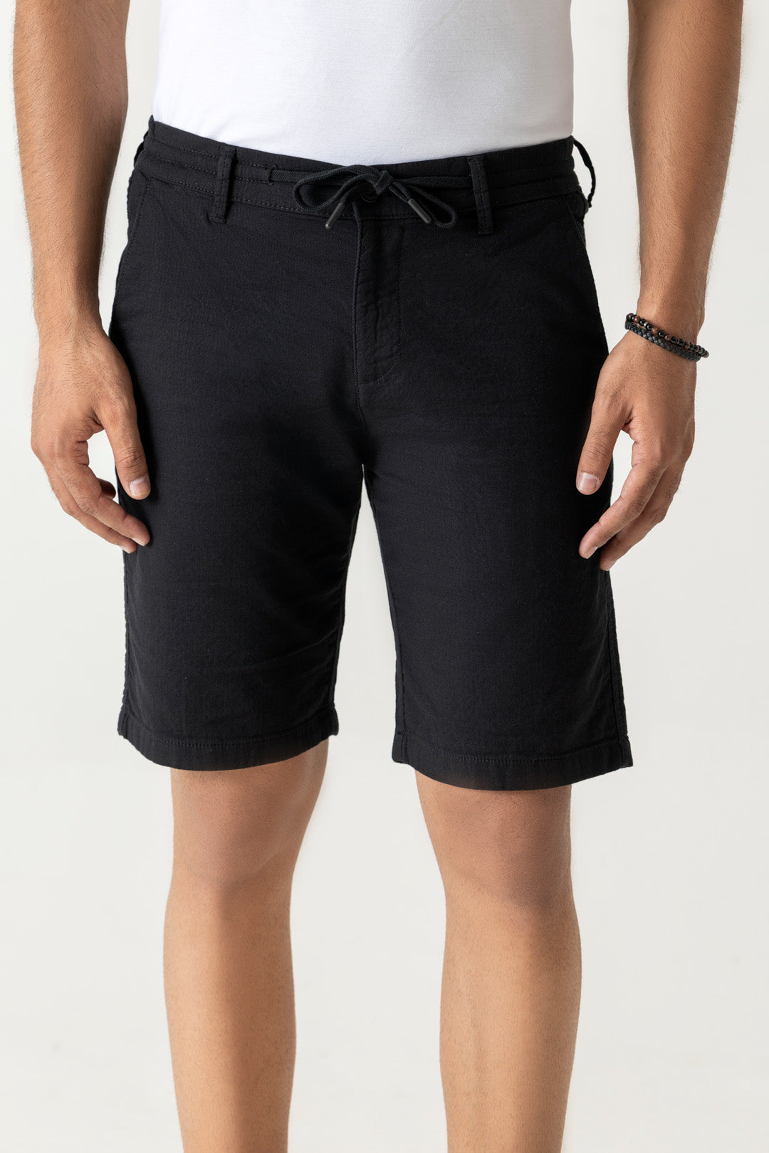 Cotton Double Cloth Black Drawstring Shorts