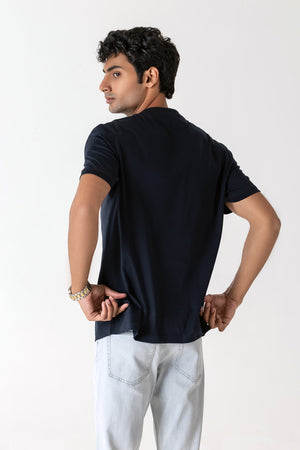 Mercerised Cotton Navy Nautical Crew Neck T-Shirt