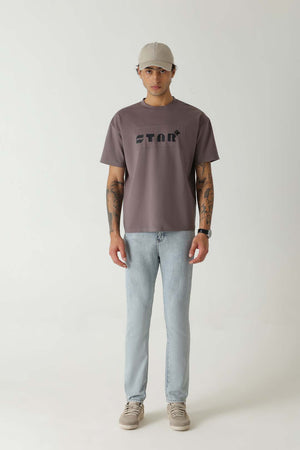 Viscose Blend Dusty Taupe Onion Pink Oversized Star Print T-Shirt