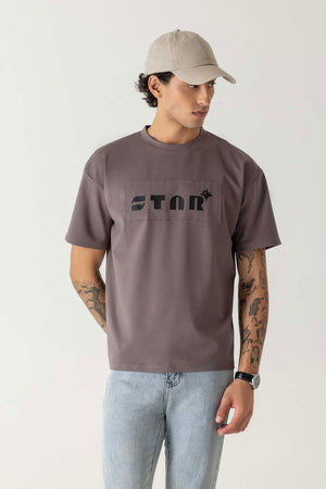 Viscose Blend Dusty Taupe Onion Pink Oversized Star Print T-Shirt