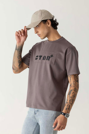 Viscose Blend Dusty Taupe Onion Pink Oversized Star Print T-Shirt