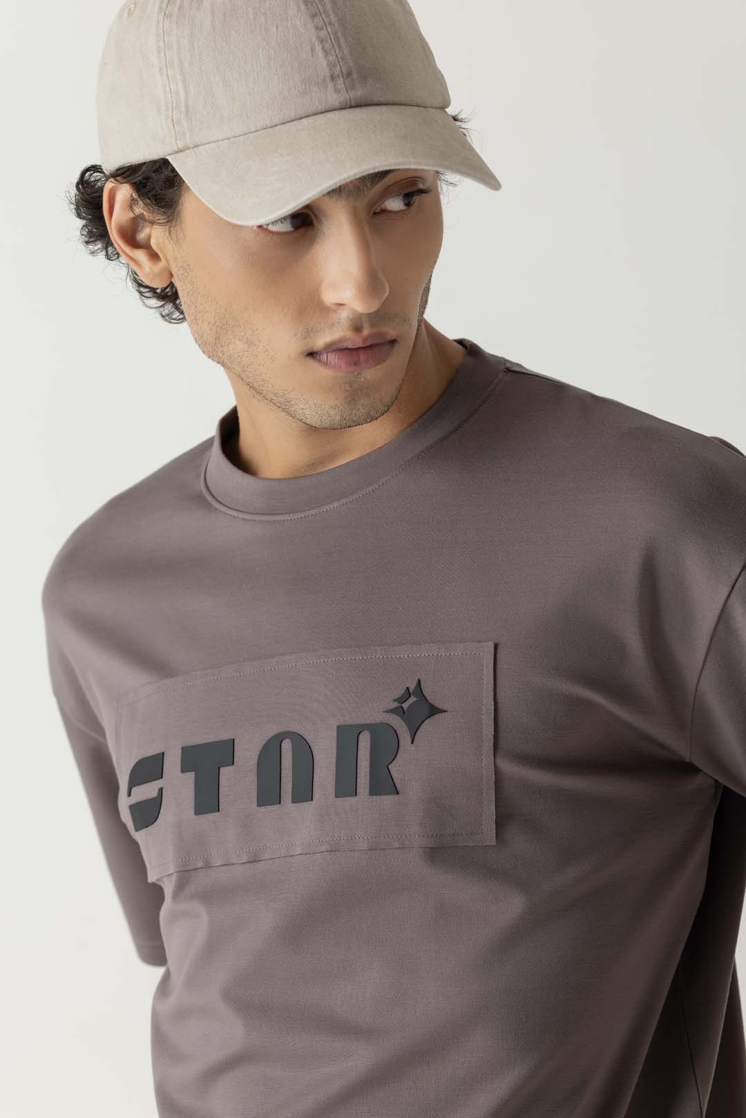 Viscose Blend Dusty Taupe Onion Pink Oversized Star Print T-Shirt