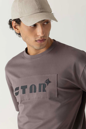 Viscose Blend Dusty Taupe Onion Pink Oversized Star Print T-Shirt