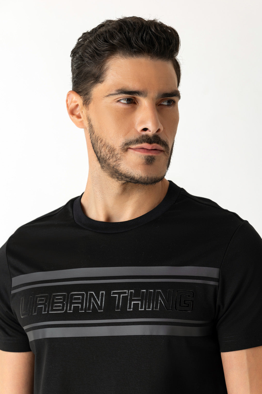 Mercerised Cotton Black Pigment Stripe Gel Branding Crew Neck T-Shirt