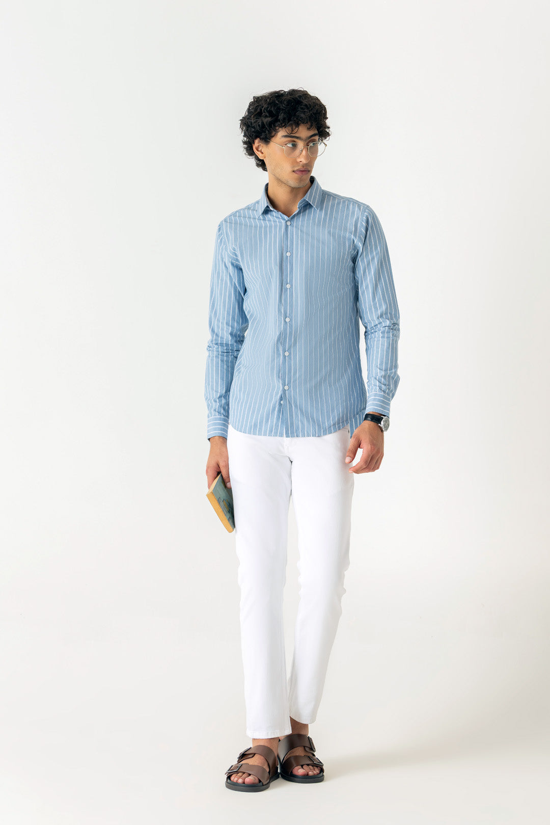 Cotton Sky Blue Stripe Regular Fit Shirt