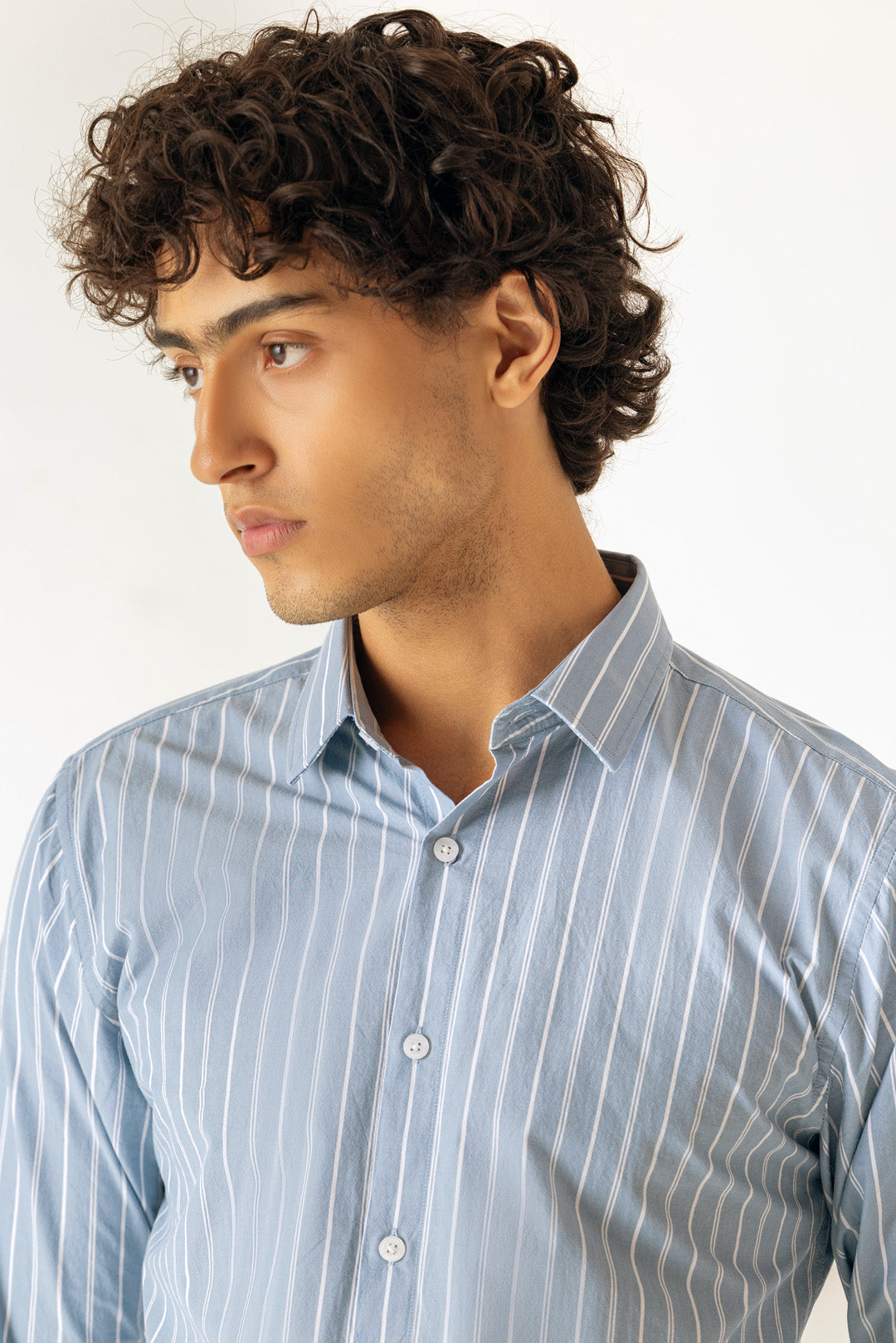 Cotton Sky Blue Stripe Regular Fit Shirt