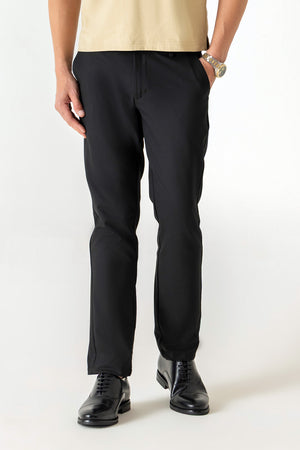Poly Viscose Black Slim Straight Travel Milan Comfort Trouser