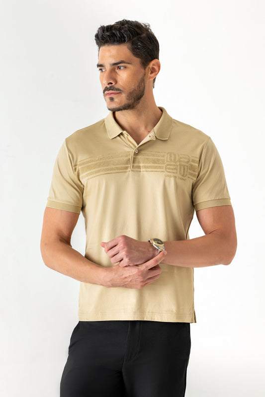 Mercerised Cotton Candid Ginger Tonal Flock Print Polo