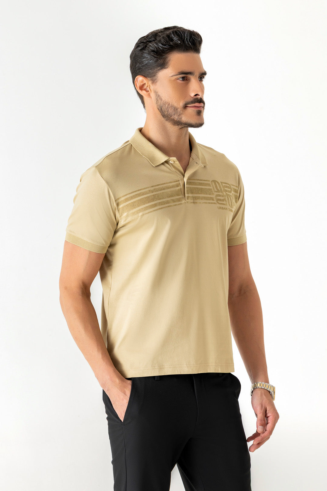 Mercerised Cotton Candid Ginger Tonal Flock Print Polo
