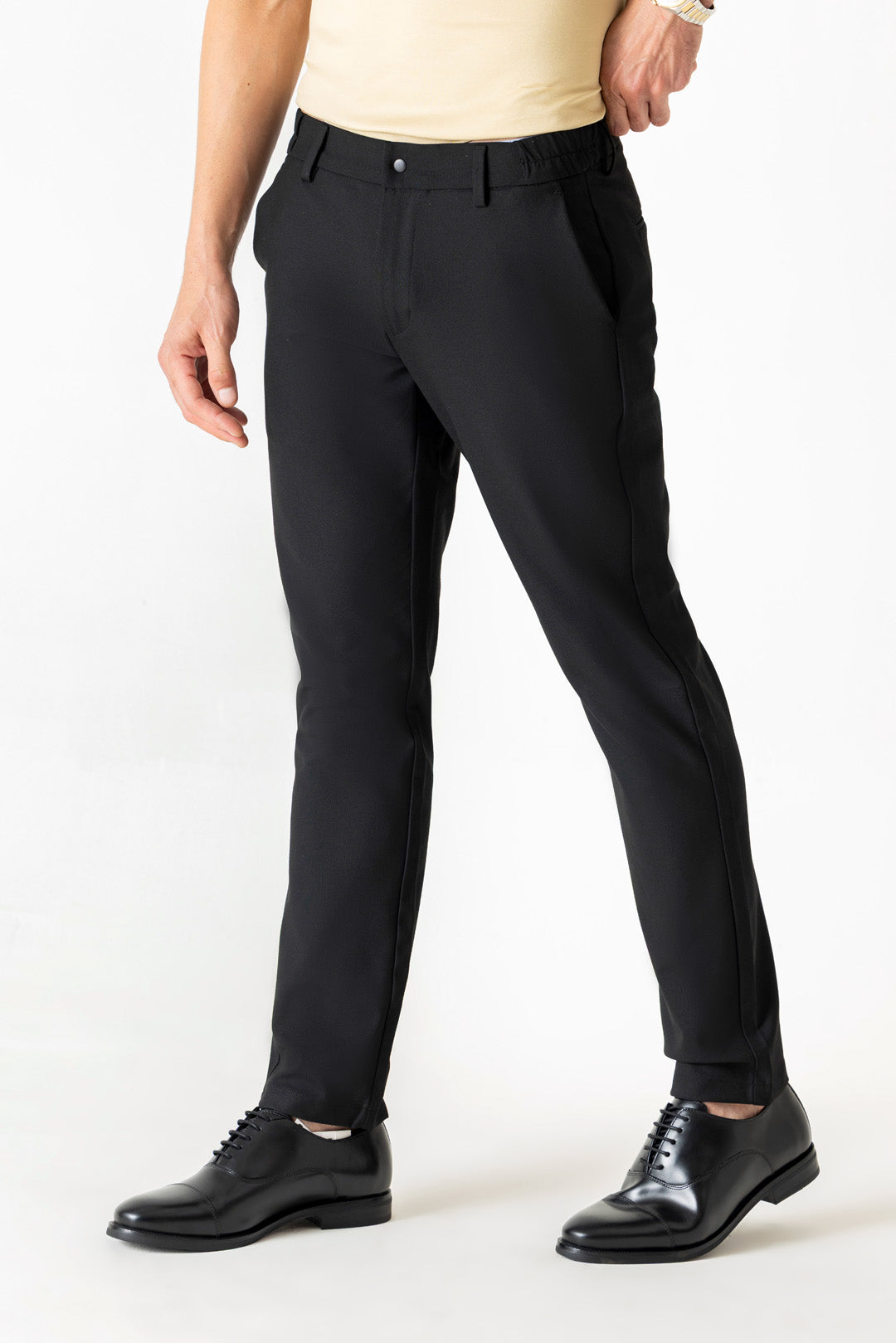 Poly Viscose Black Slim Straight Travel Milan Comfort Trouser