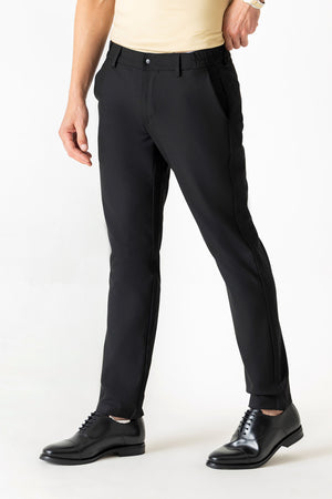 Poly Viscose Black Slim Straight Travel Milan Comfort Trouser