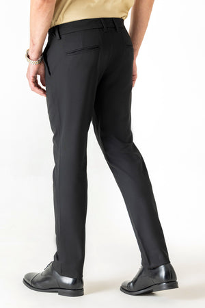 Poly Viscose Black Slim Straight Travel Milan Comfort Trouser