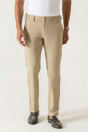 Poly Viscose Khaki Slim Straight Travel Milan Comfort Trouser