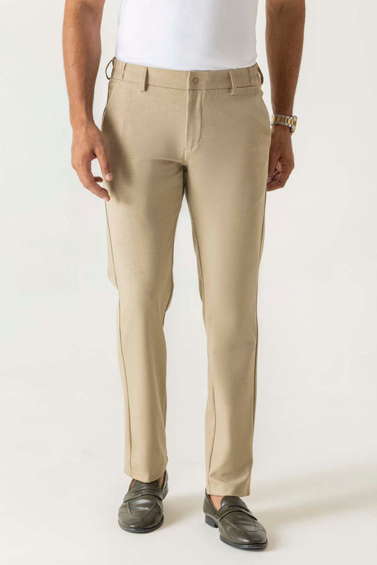 Poly Viscose Khaki Slim Straight Travel Milan Comfort Trouser