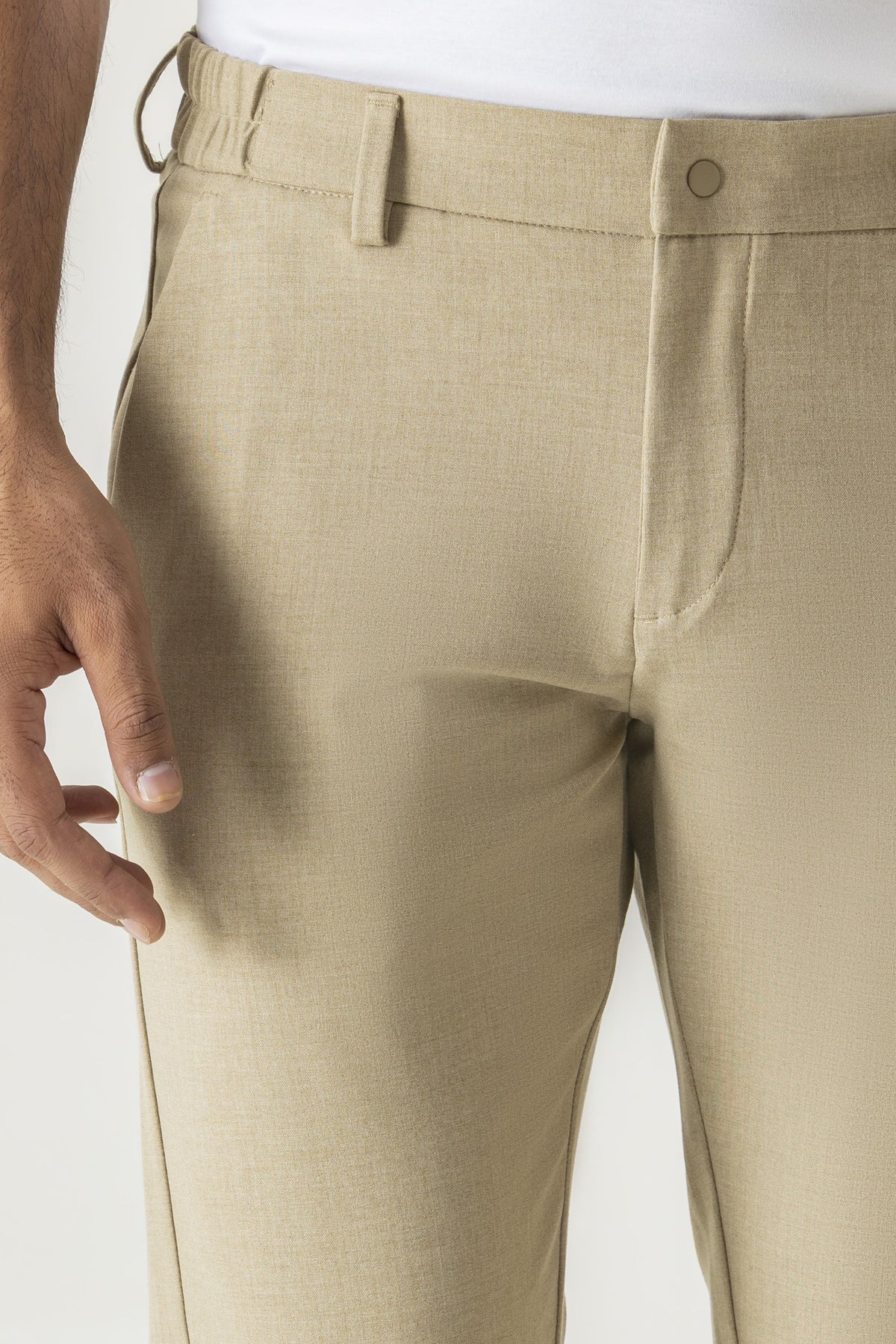 Poly Viscose Khaki Slim Straight Travel Milan Comfort Trouser