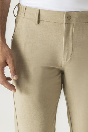 Poly Viscose Khaki Slim Straight Travel Milan Comfort Trouser