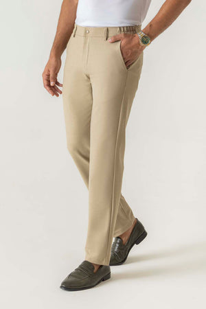Poly Viscose Khaki Slim Straight Travel Milan Comfort Trouser