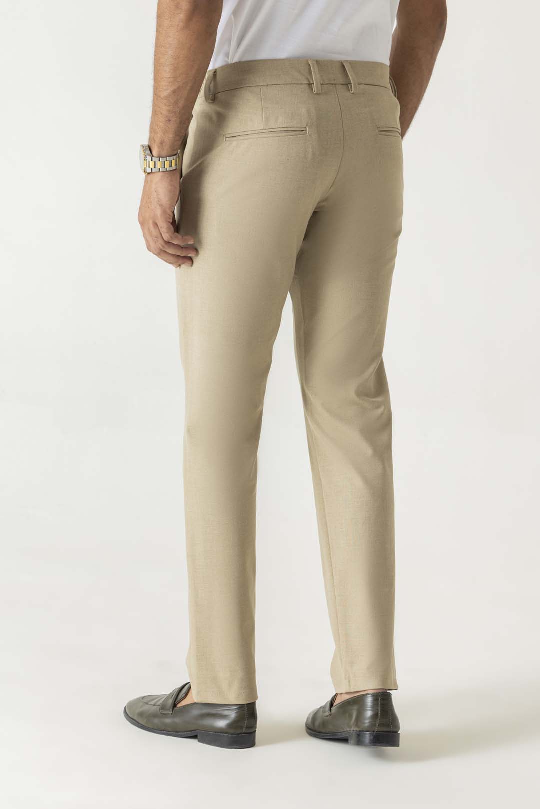 Poly Viscose Khaki Slim Straight Travel Milan Comfort Trouser