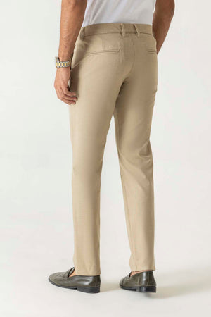 Poly Viscose Khaki Slim Straight Travel Milan Comfort Trouser
