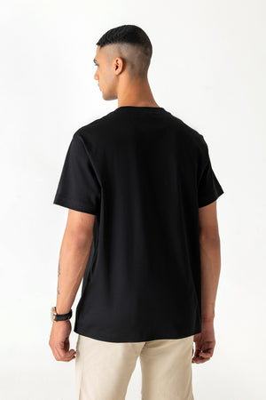 Mercerised Cotton Black Tape Branding Logo Slim Fit Crew Neck T-Shirt