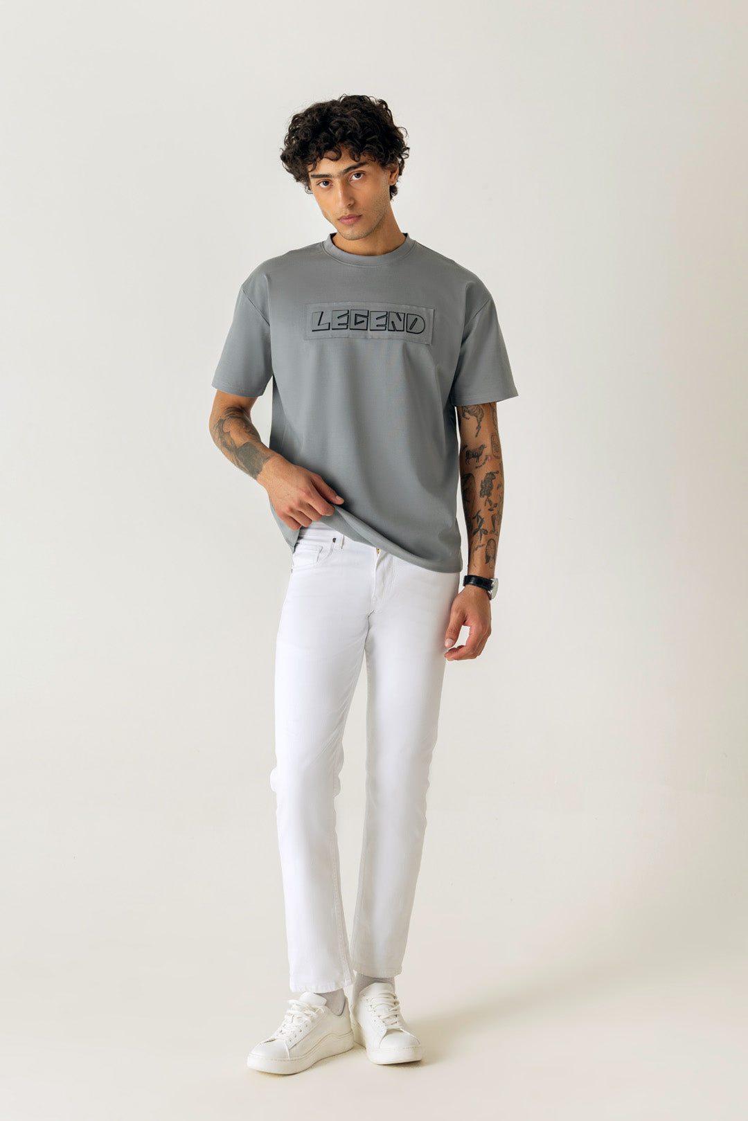 Viscose Blend Grey Oversized Legend Print T-Shirt