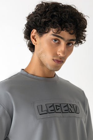 Viscose Blend Grey Oversized Legend Print T-Shirt