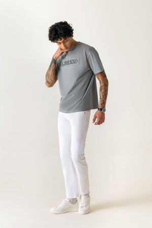 Viscose Blend Grey Oversized Legend Print T-Shirt