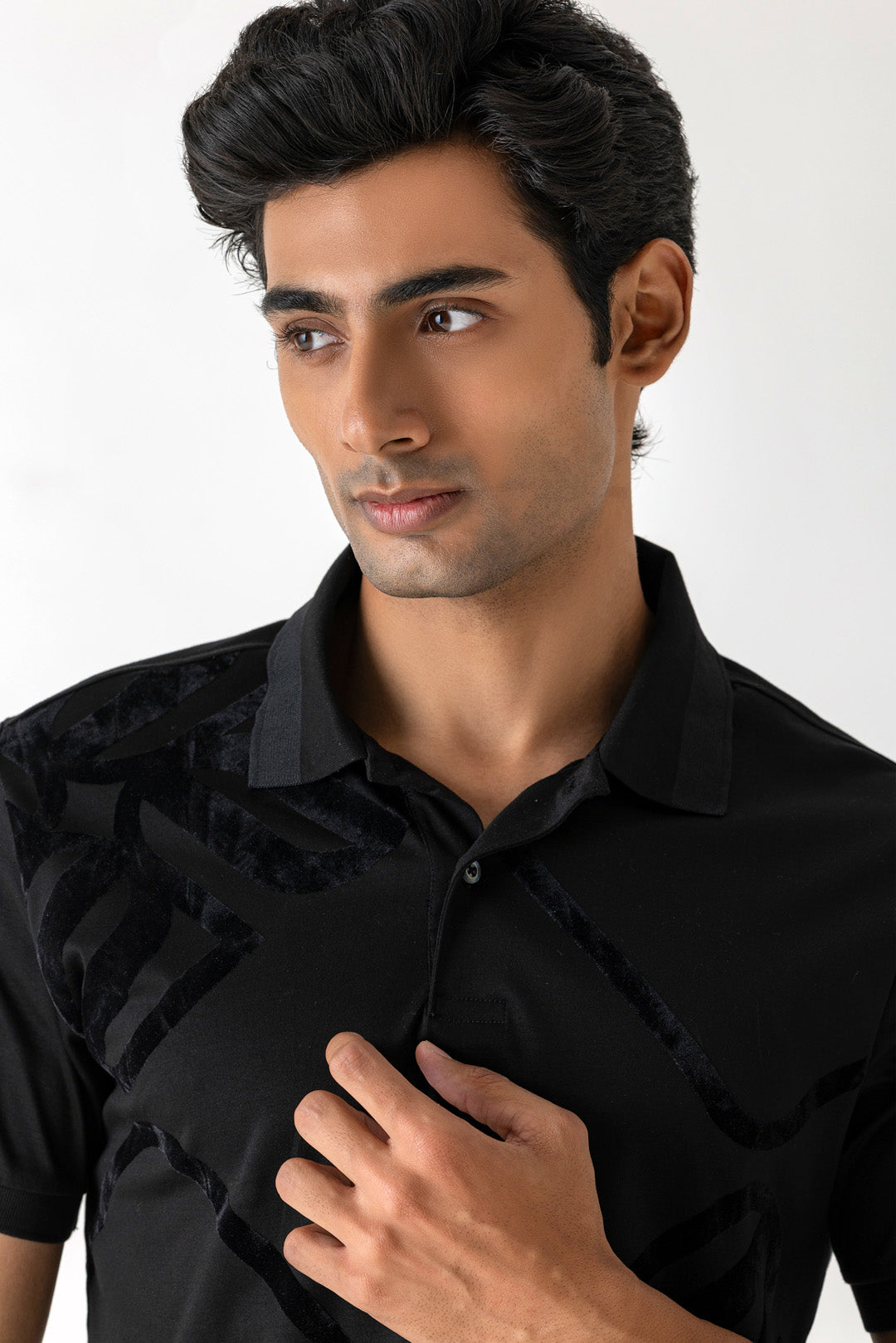 Mercerised Cotton Black Large Flock Logo Polo