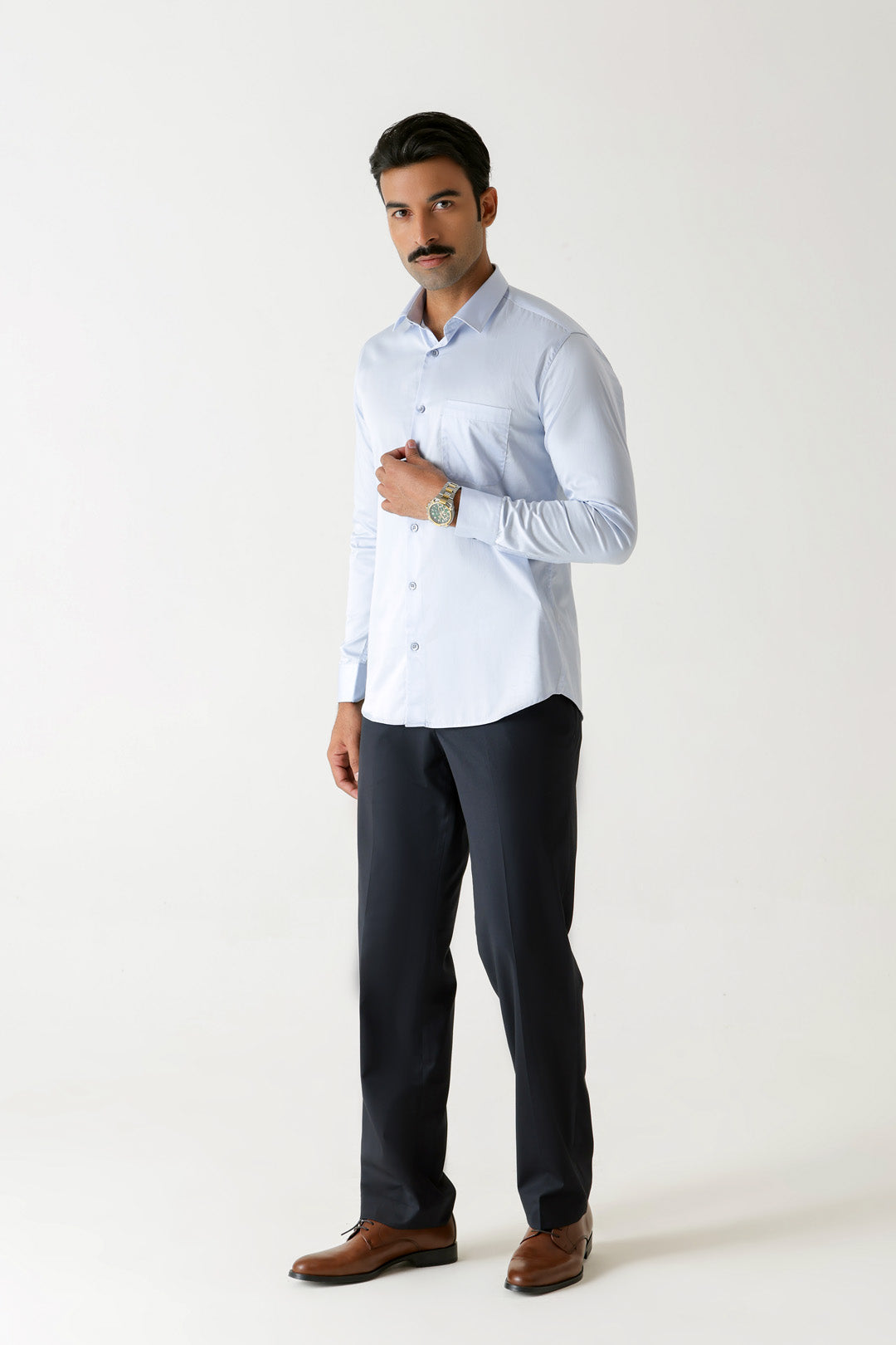 Cotton Sky Blue Satin Finish Slim Fit Shirt
