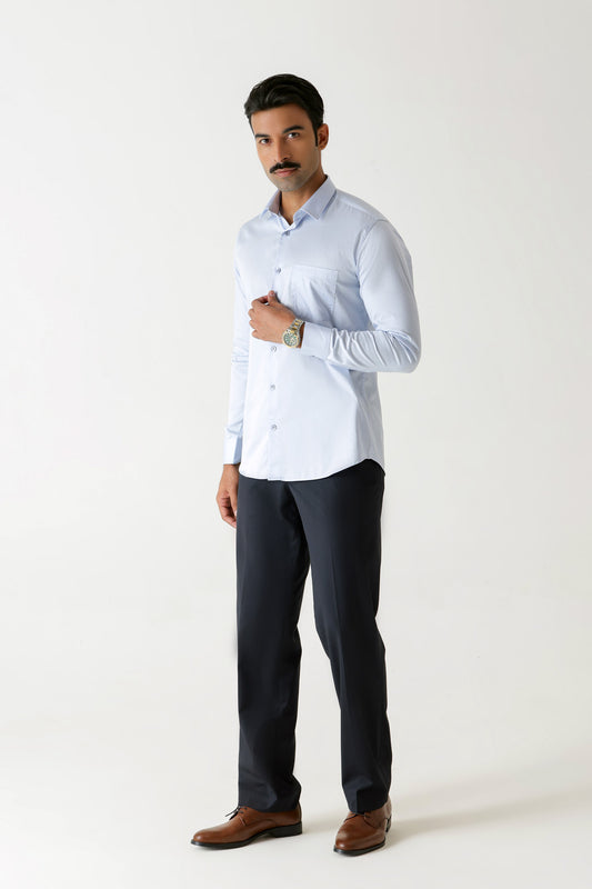 Cotton Sky Blue Satin Finish Slim Fit Shirt