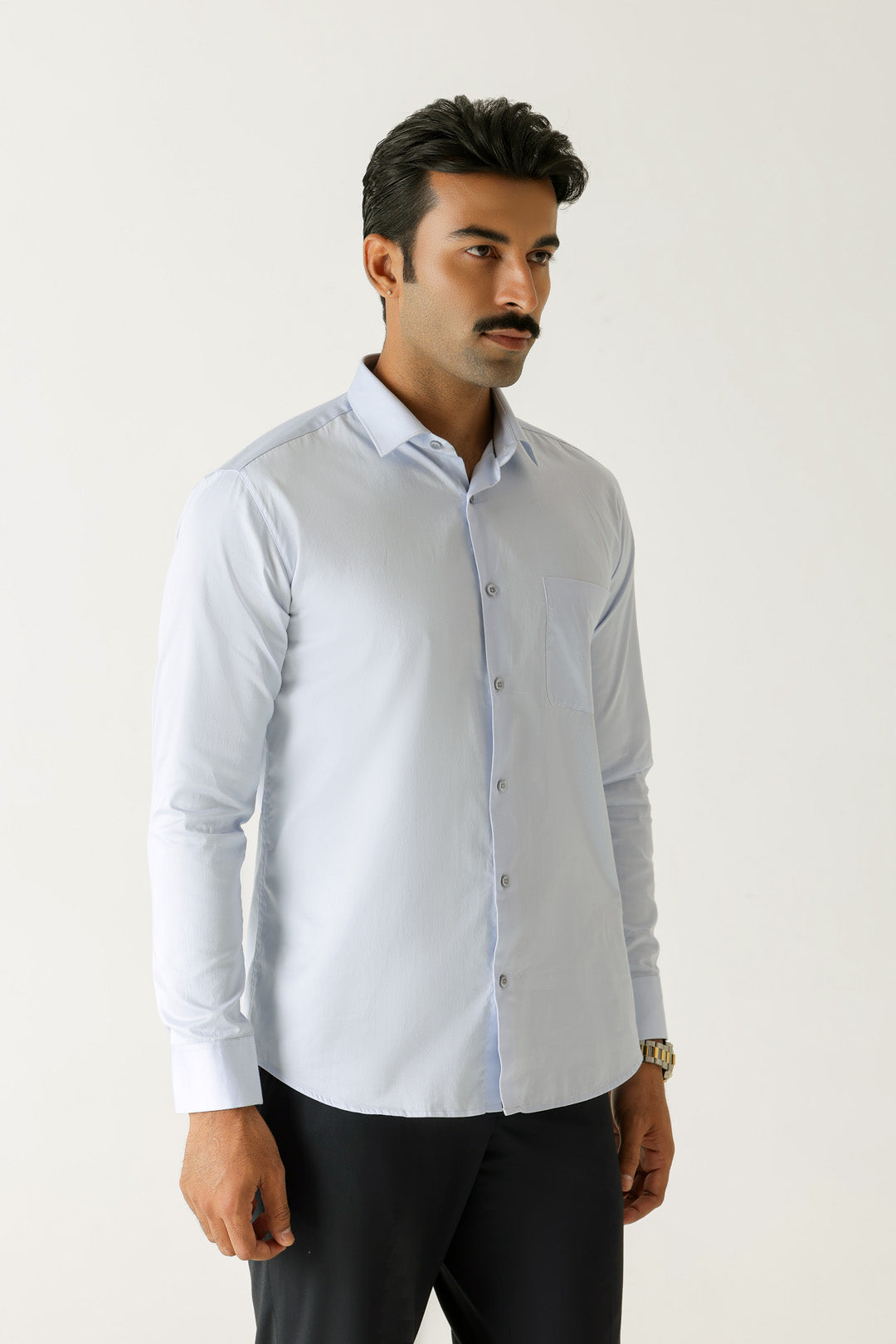 Cotton Sky Blue Satin Finish Slim Fit Shirt