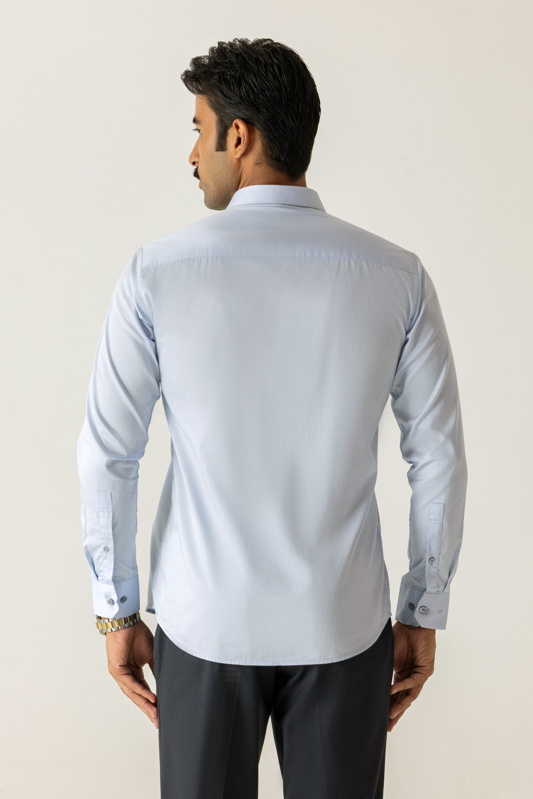 Cotton Sky Blue Satin Finish Slim Fit Shirt