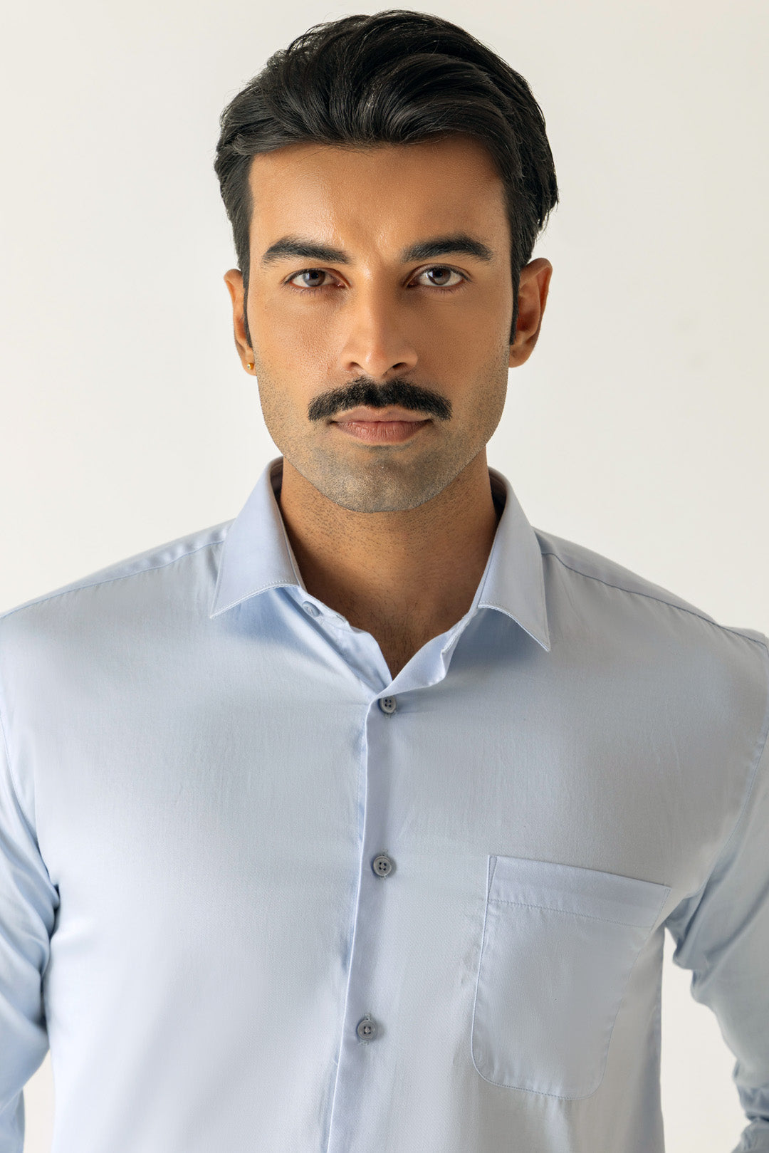 Cotton Sky Blue Satin Finish Slim Fit Shirt