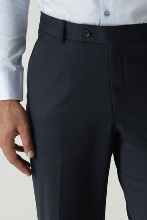 Terry Rayon Navy Dobby Structure Comfort Regular Formal Trouser