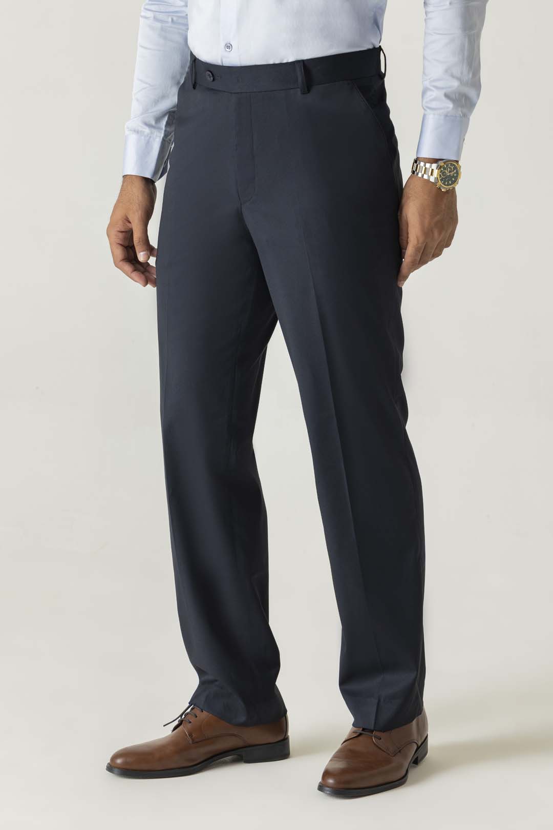 Terry Rayon Navy Dobby Structure Comfort Regular Formal Trouser