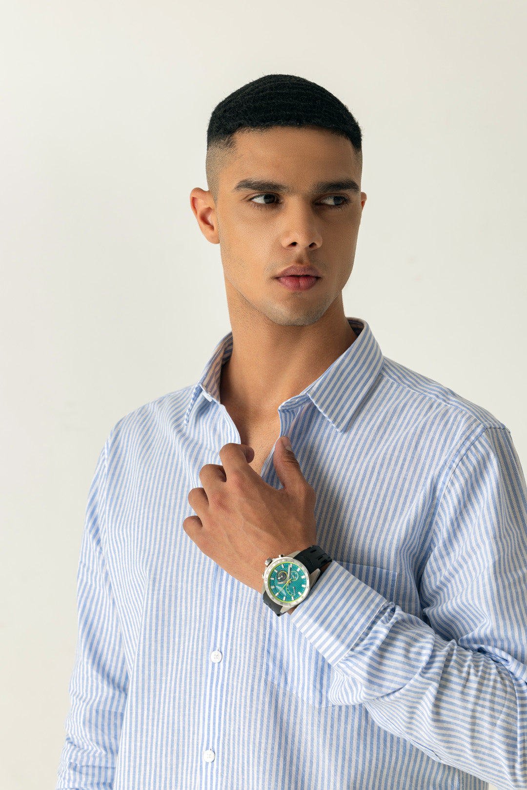 Cotton Linen Sky Blue Stripe Regular Fit Shirt