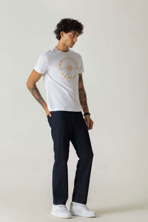 Mercerised Cotton White Nautical Crew Neck T-Shirt
