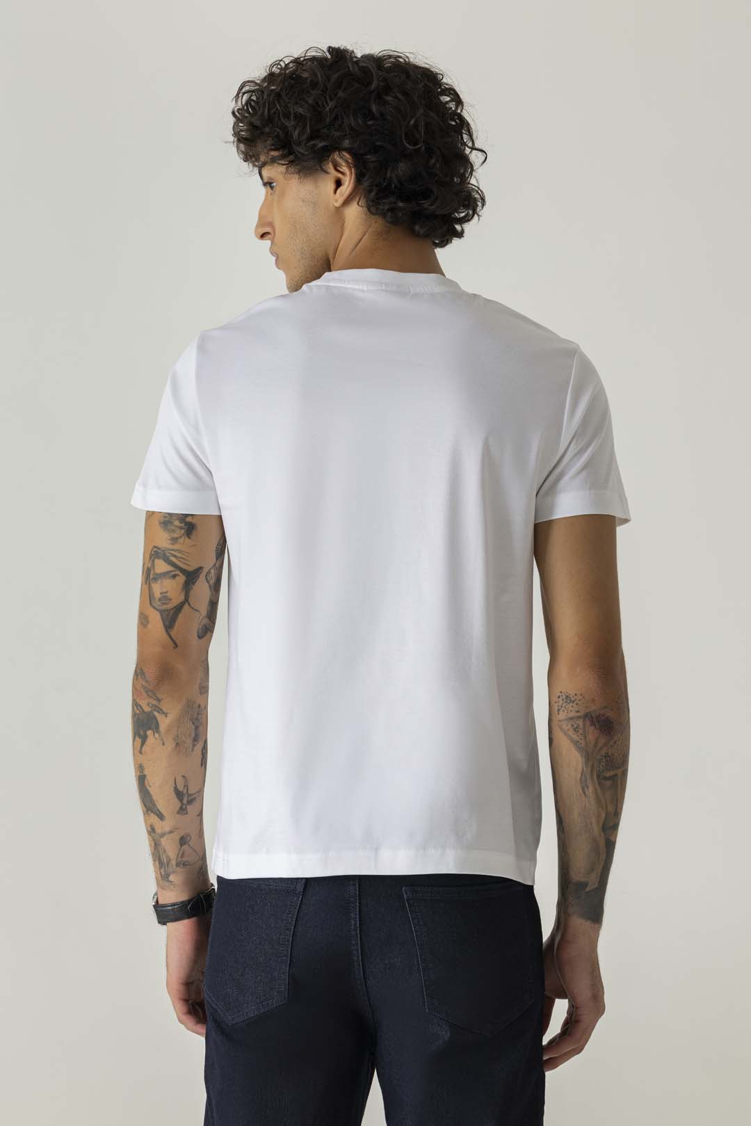 Mercerised Cotton White Nautical Crew Neck T-Shirt